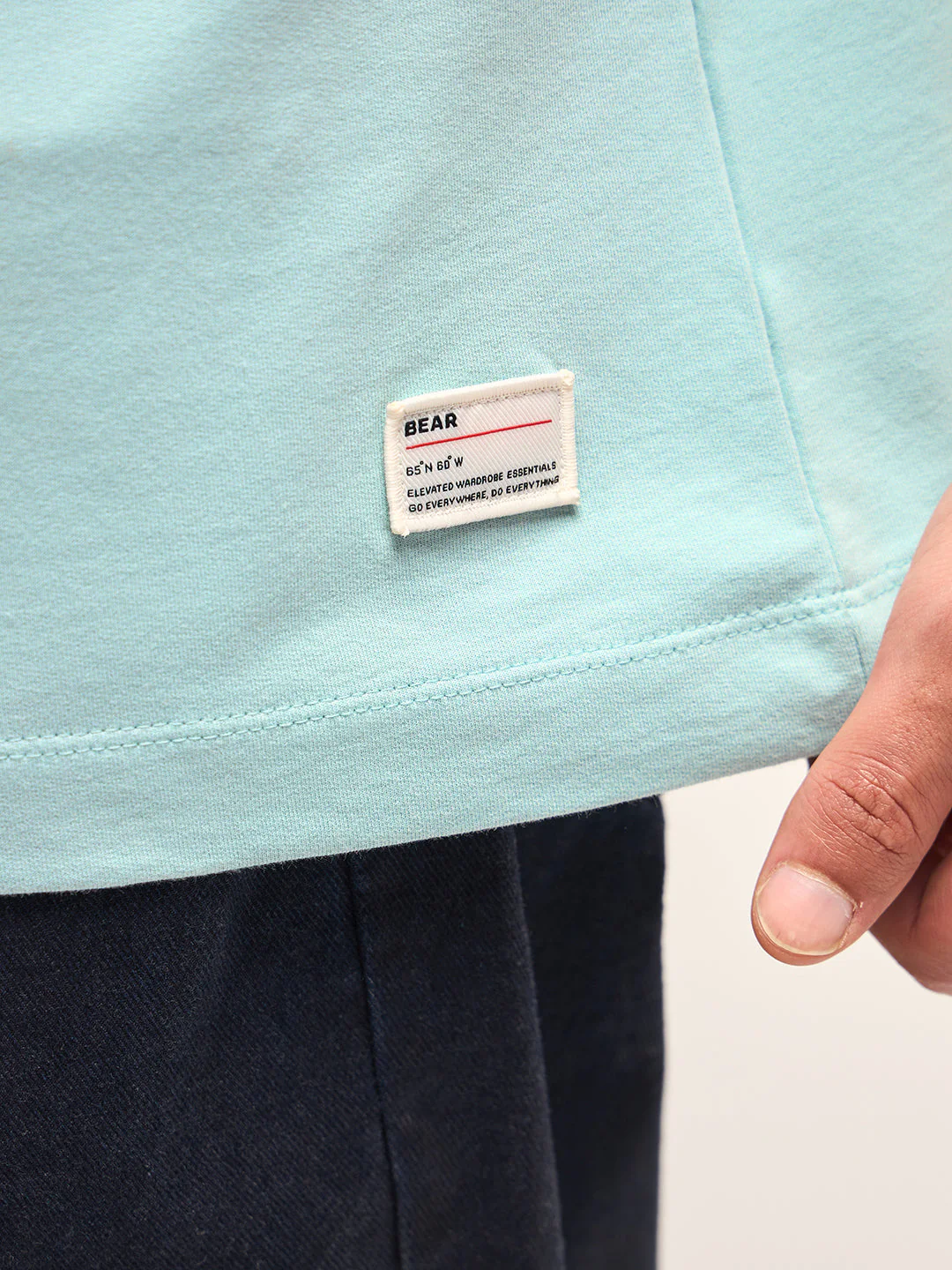 Men Aqua Blue Oversized Crew Neck T-Shirt - Image 6