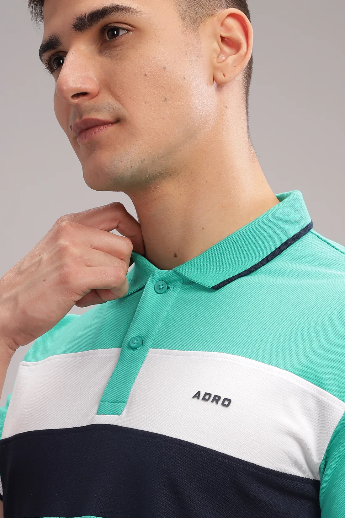 Men Aqua Blue Regular Fit Polo T-Shirt - Image 3
