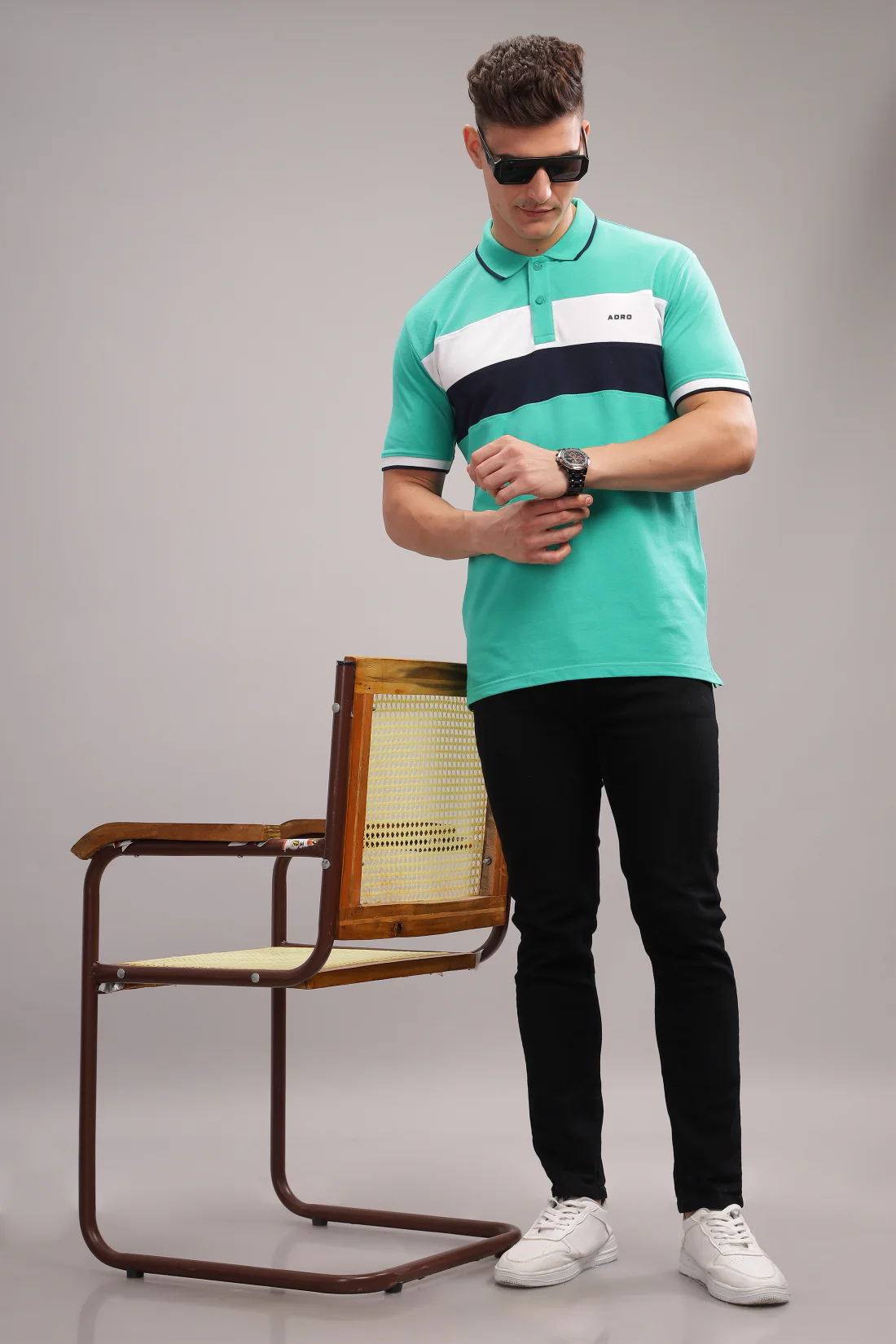 Men Aqua Blue Regular Fit Polo T-Shirt - Image 4