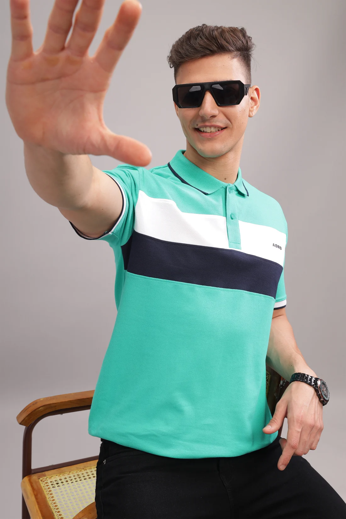Men Aqua Blue Regular Fit Polo T-Shirt - Image 5