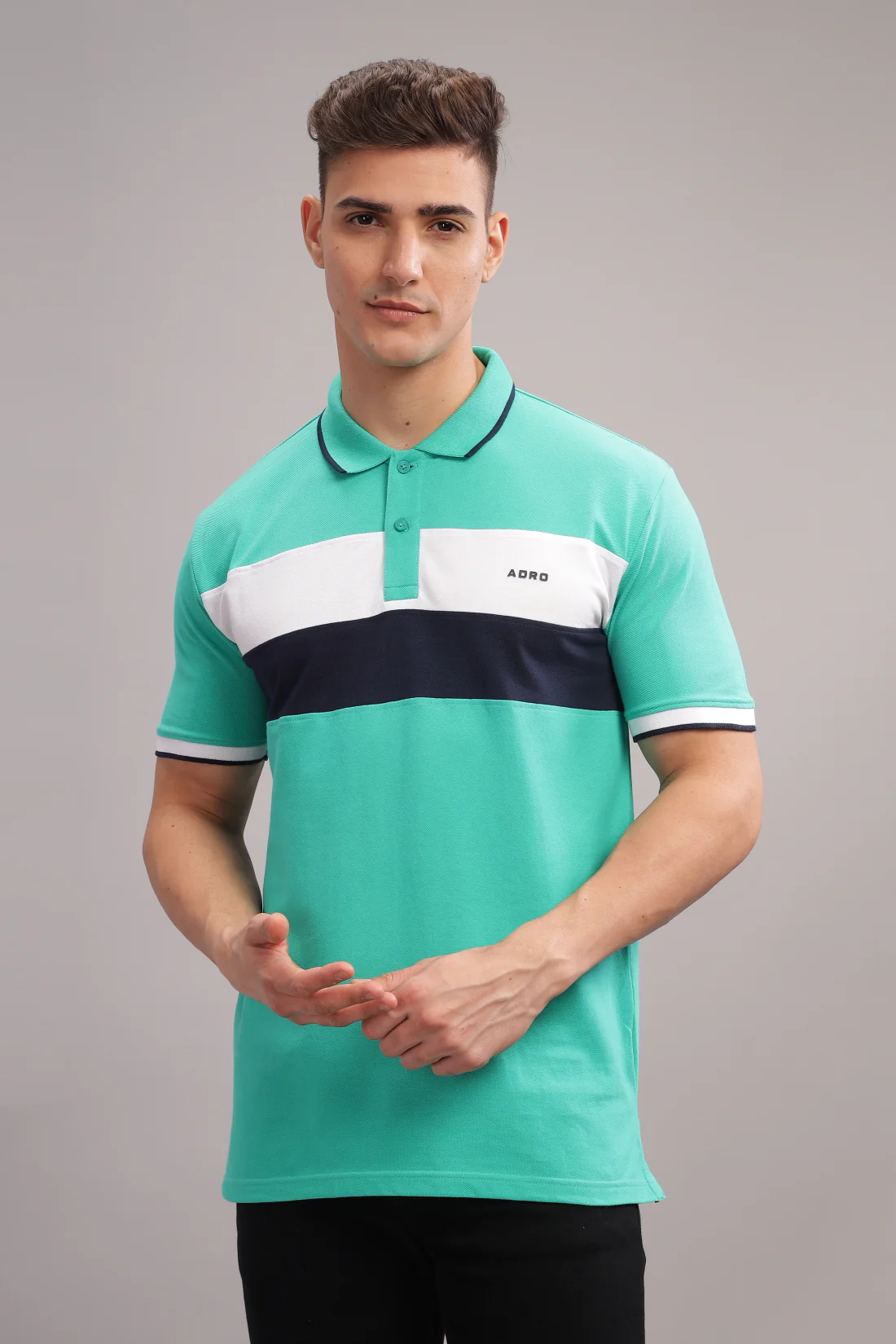 Men Aqua Blue Regular Fit Polo T-Shirt - Image 6