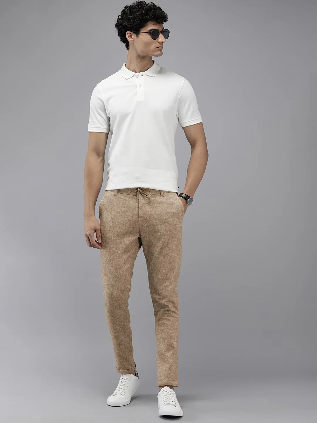 Men Ardor Edition Beige Tapered Fit Chinos - Image 4