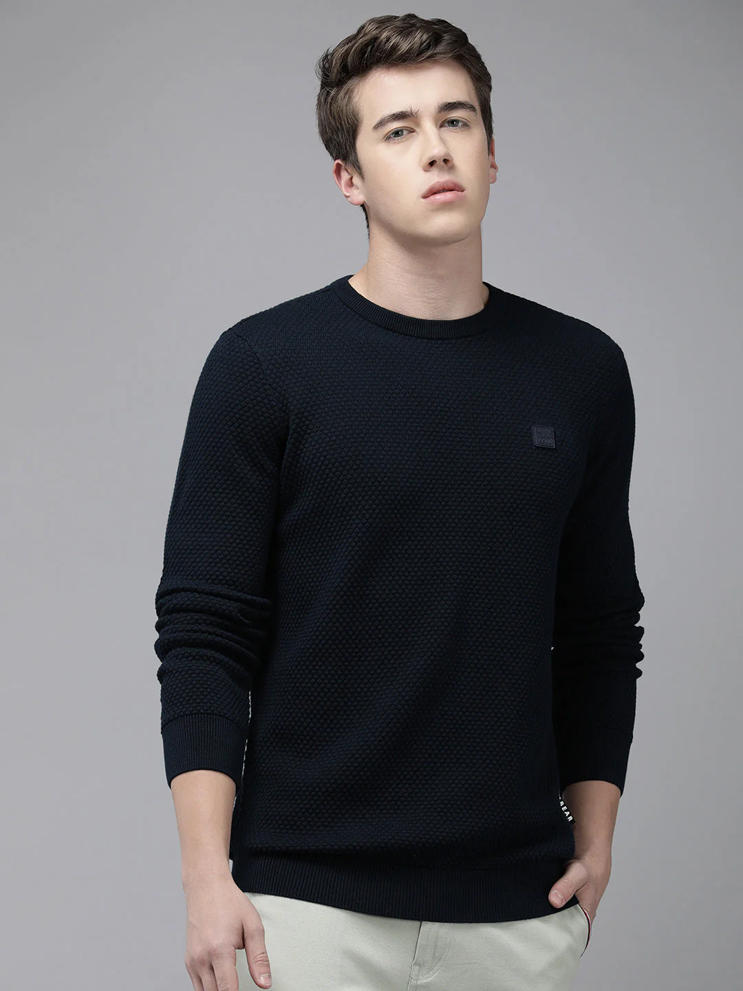 Men Ardor Edition Blue Slim Fit Self Design Pure Cotton Sweatshirt - Image 3