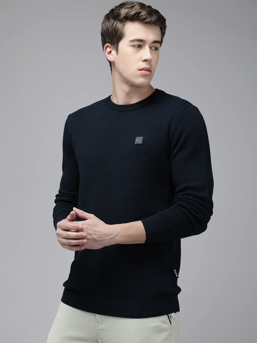 Men Ardor Edition Blue Slim Fit Self Design Pure Cotton Sweatshirt - Image 4