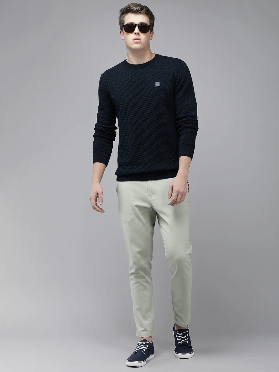 Men Ardor Edition Blue Slim Fit Self Design Pure Cotton Sweatshirt - Image 6