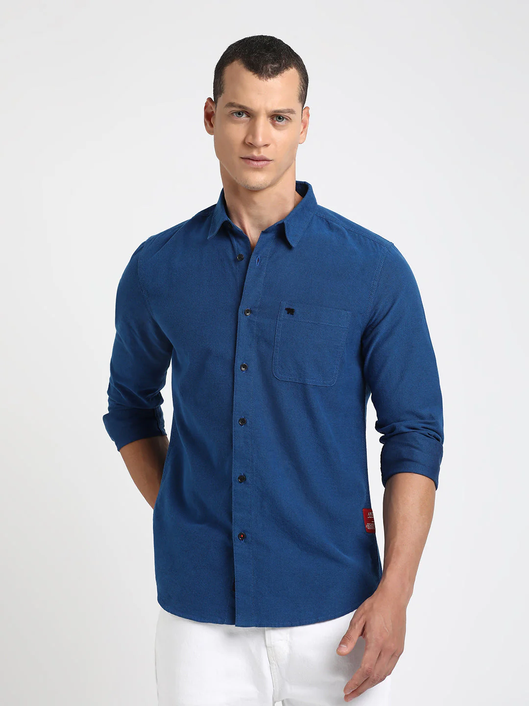 Men Ardor Edition Blue Solid Slim Fit Cotton Casual Shirt - Image 2