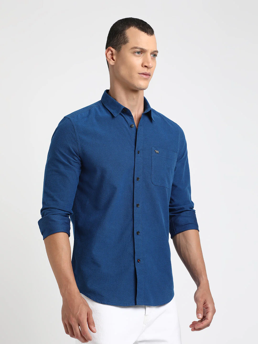 Men Ardor Edition Blue Solid Slim Fit Cotton Casual Shirt - Image 3