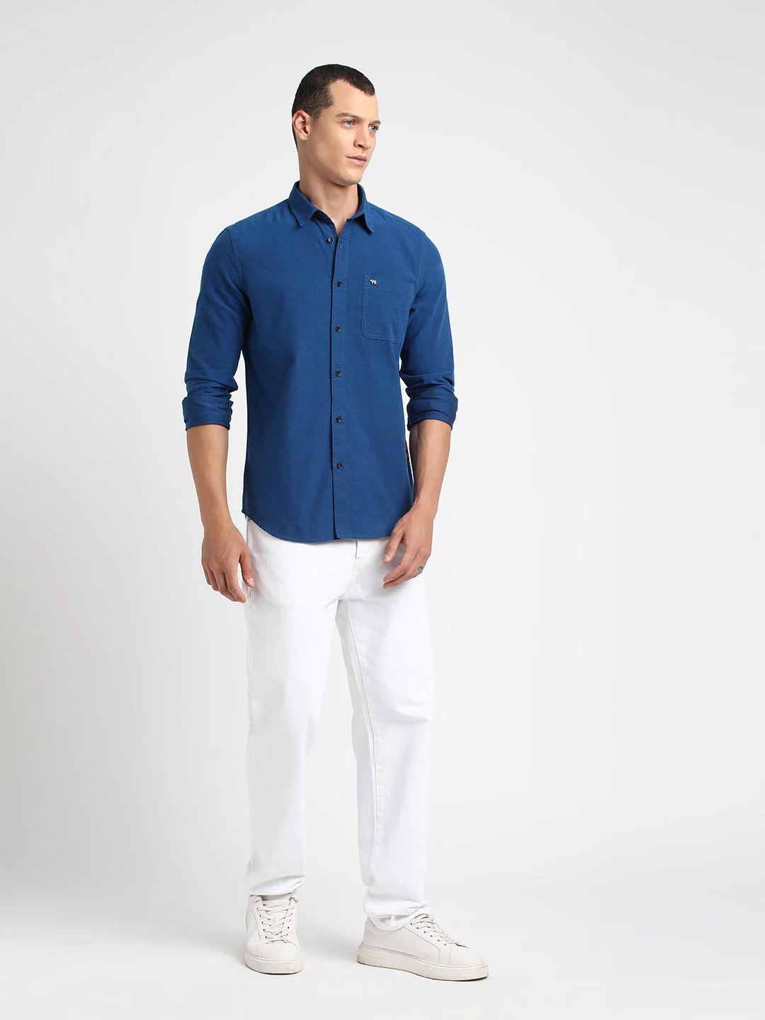 Men Ardor Edition Blue Solid Slim Fit Cotton Casual Shirt - Image 5