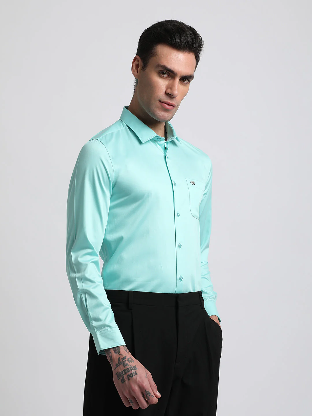 Men Ardor Edition Blue Solid Tailored Fit Egyptian Giza Cotton Formal Shirt - Image 3