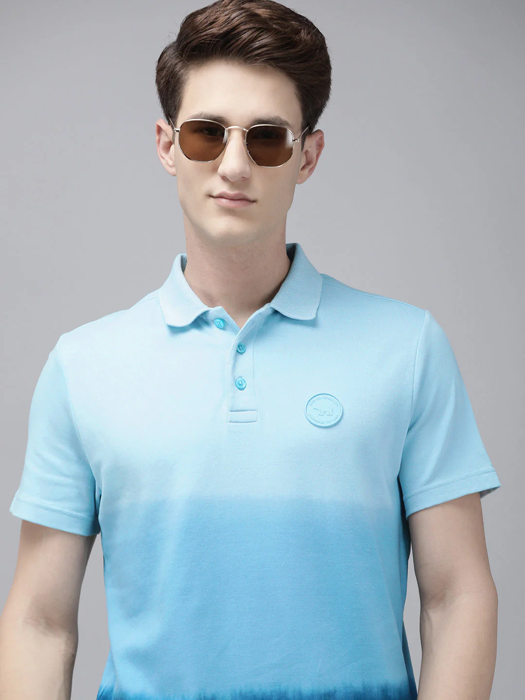 Men Ardor Edition Blue Tie and Dye Slim Fit Knitted Polo Collar T-shirt - Image 4