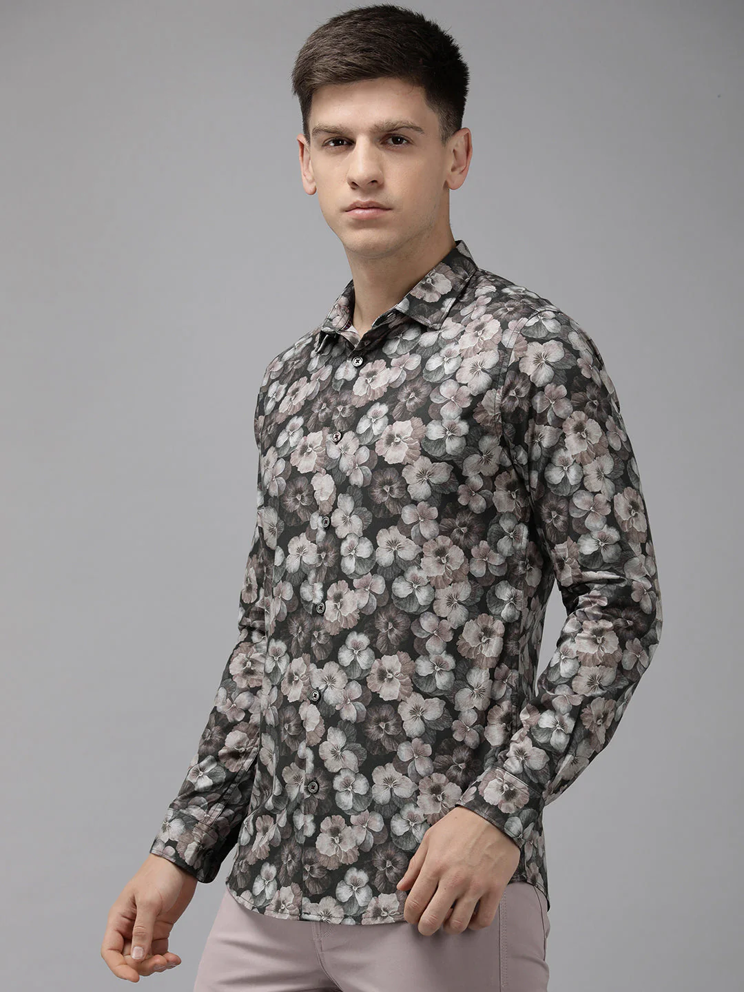 Men Ardor Edition Brown Floral Printed Slim Fit Party Shirt - Image 5