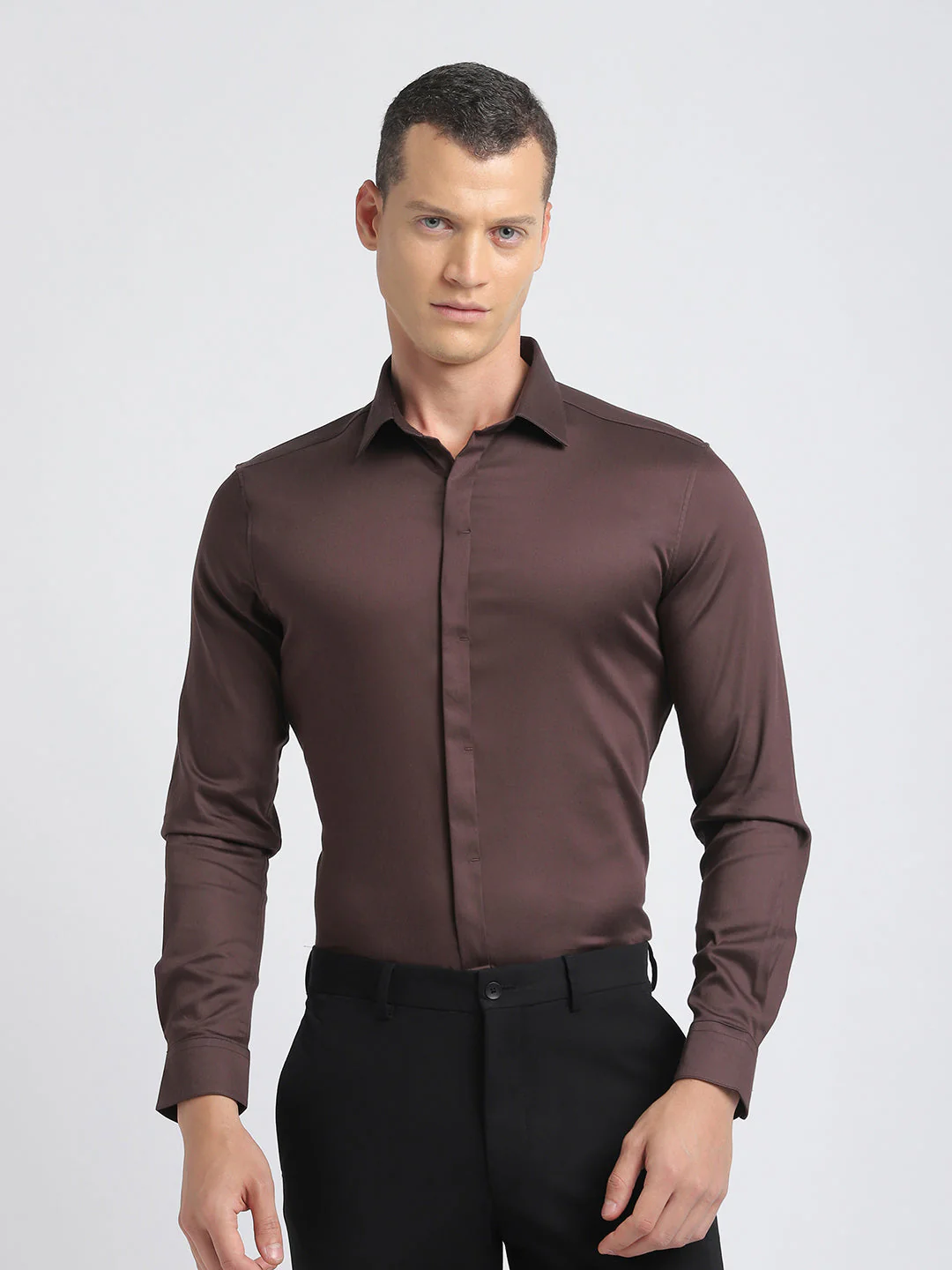 Men Ardor Edition Brown Solid Tailored Fit Cotton Formal Shirt - Image 2