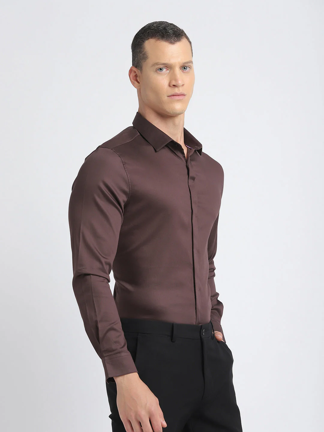 Men Ardor Edition Brown Solid Tailored Fit Cotton Formal Shirt - Image 3