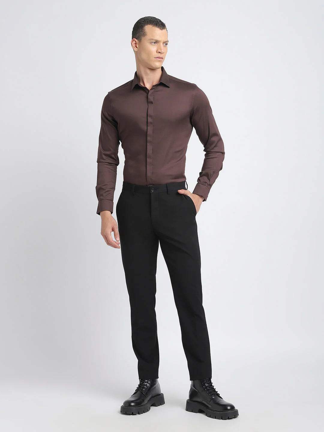 Men Ardor Edition Brown Solid Tailored Fit Cotton Formal Shirt - Image 5