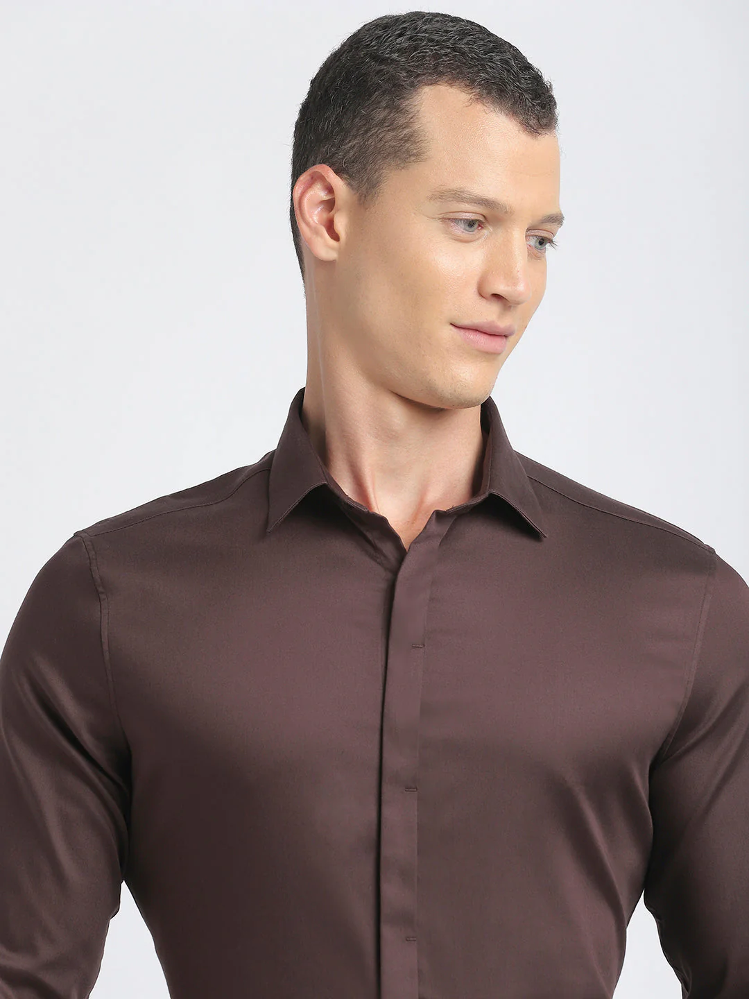 Men Ardor Edition Brown Solid Tailored Fit Cotton Formal Shirt - Image 6