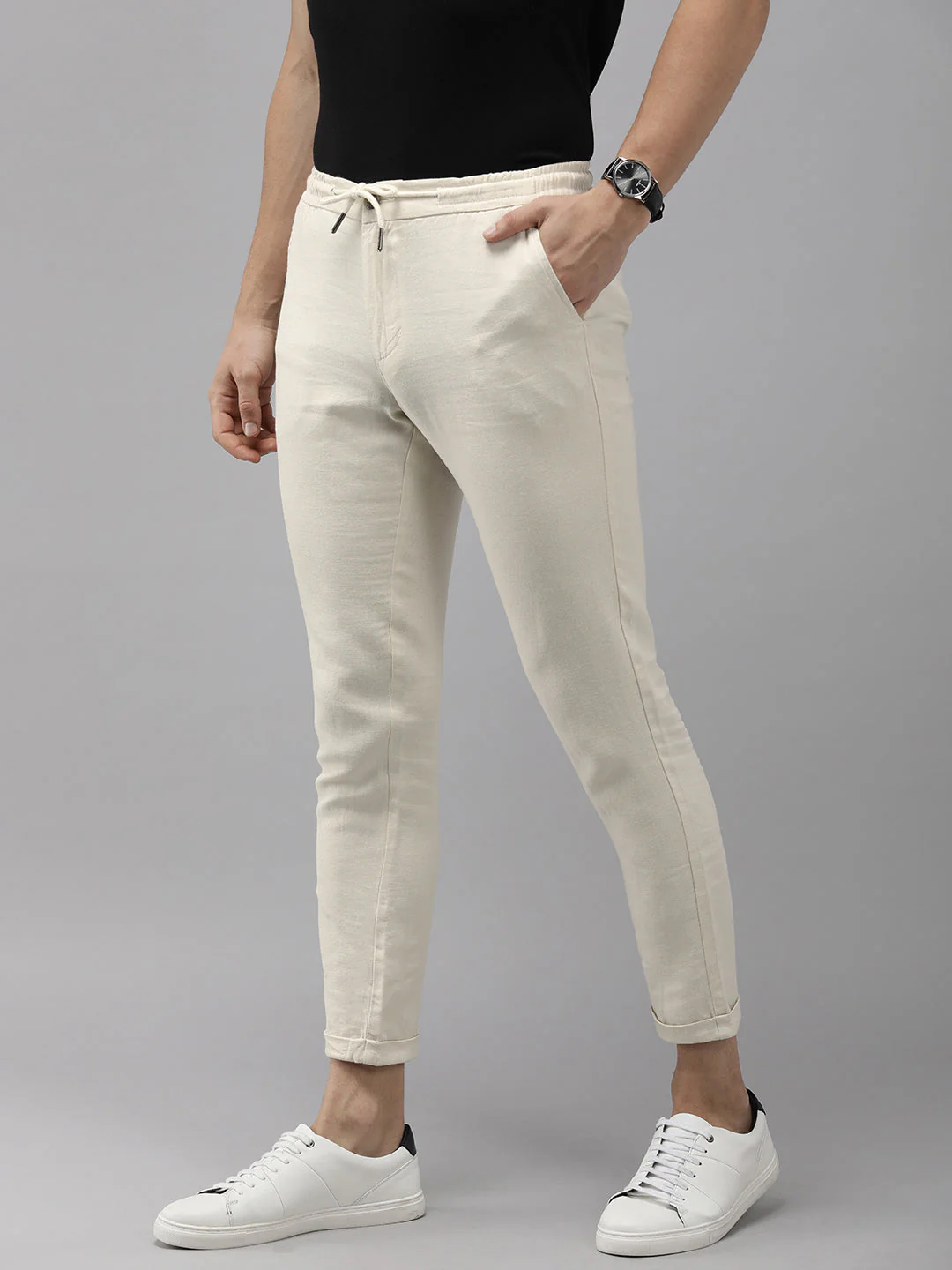 Men Ardor Edition Cream Tapered Fit Chinos Trousers - Image 2