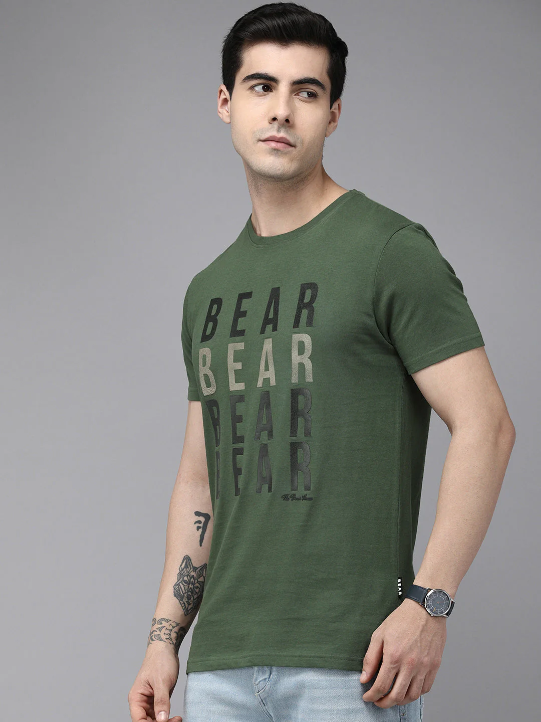 Men Ardor Edition Green Brand Logo Printed Pure Cotton Slim Fit T-shirt - Image 3