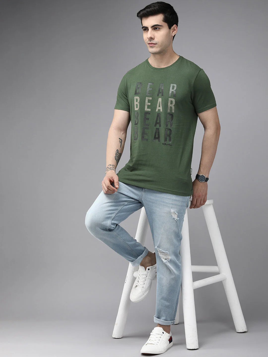 Men Ardor Edition Green Brand Logo Printed Pure Cotton Slim Fit T-shirt - Image 5