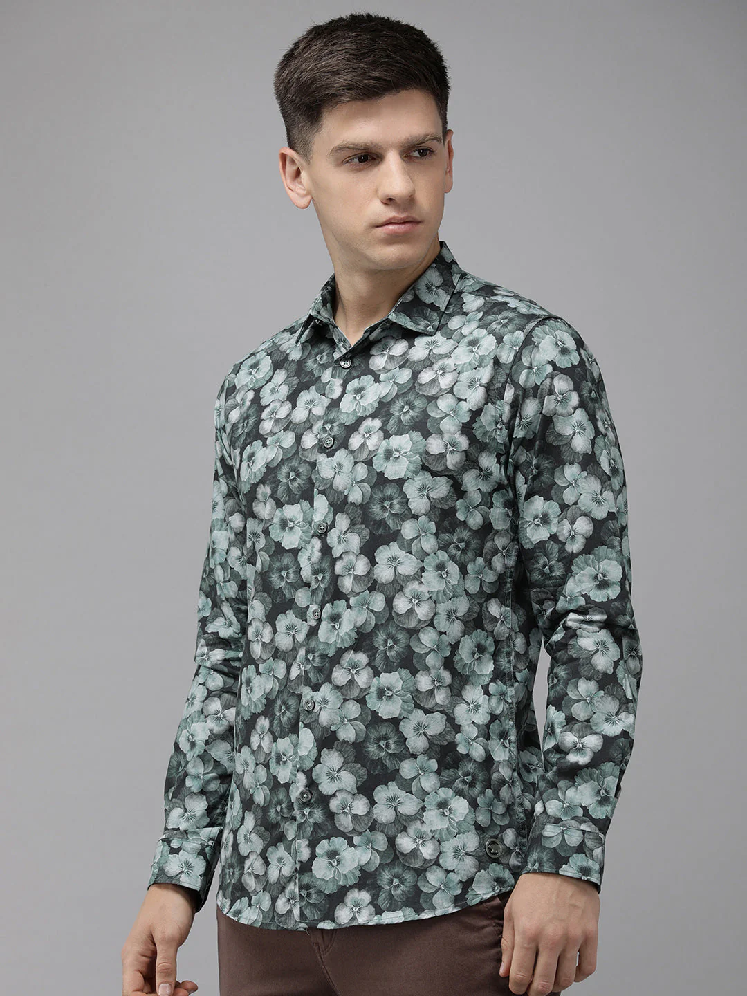 Men Ardor Edition Green Floral Printed Slim Fit Party Shirt - Image 5
