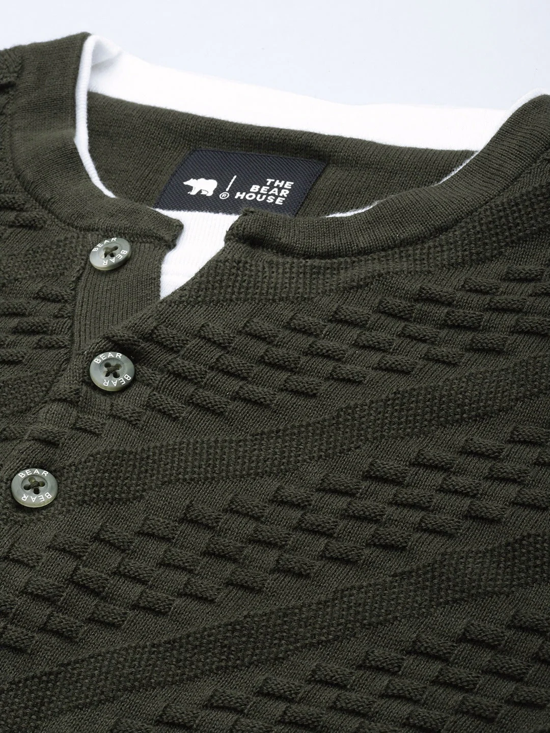 Men Ardor Edition Green Self Design Pure Cotton Knitted Pullover Sweatshirt - Image 2