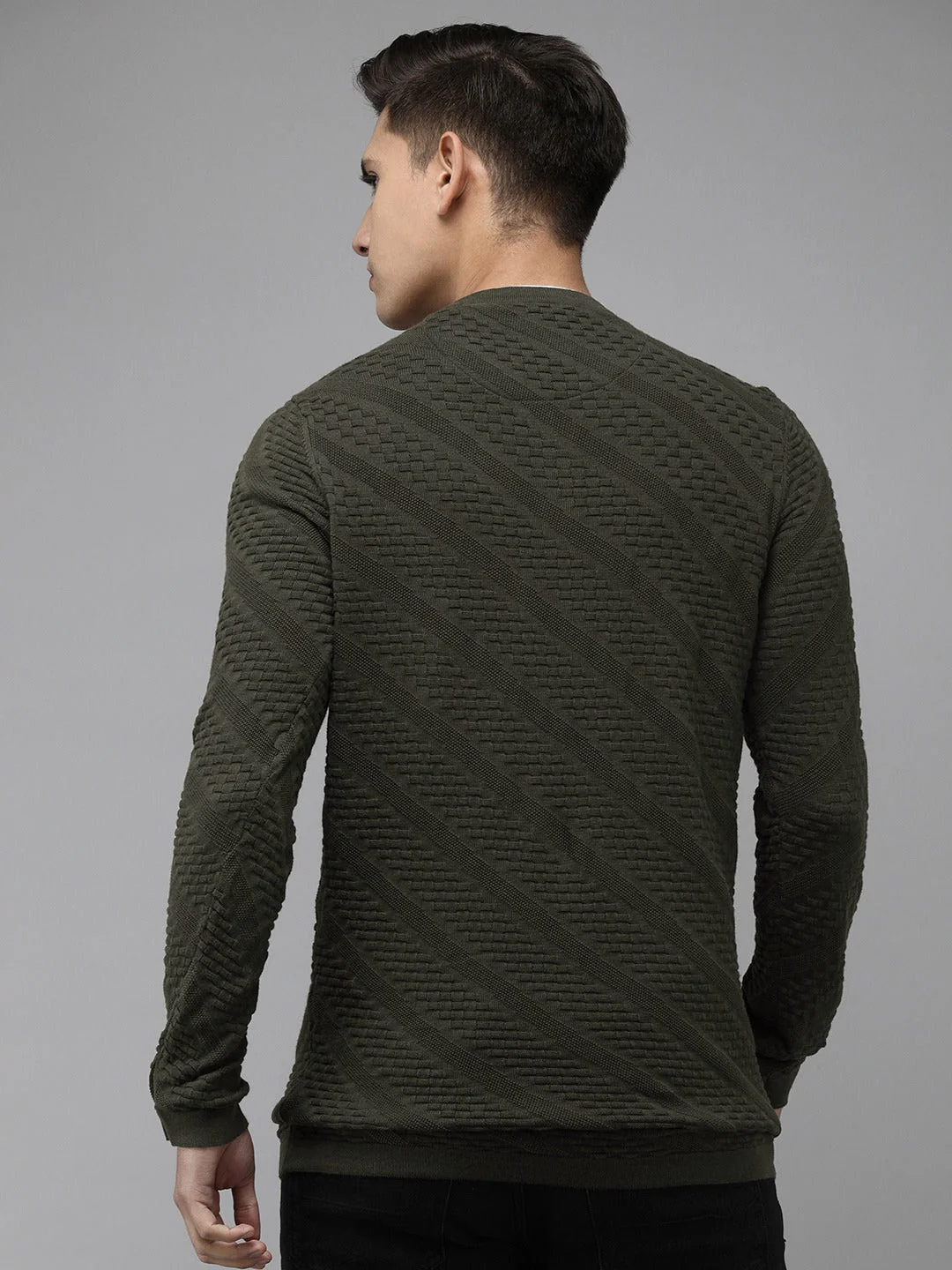 Men Ardor Edition Green Self Design Pure Cotton Knitted Pullover Sweatshirt - Image 5