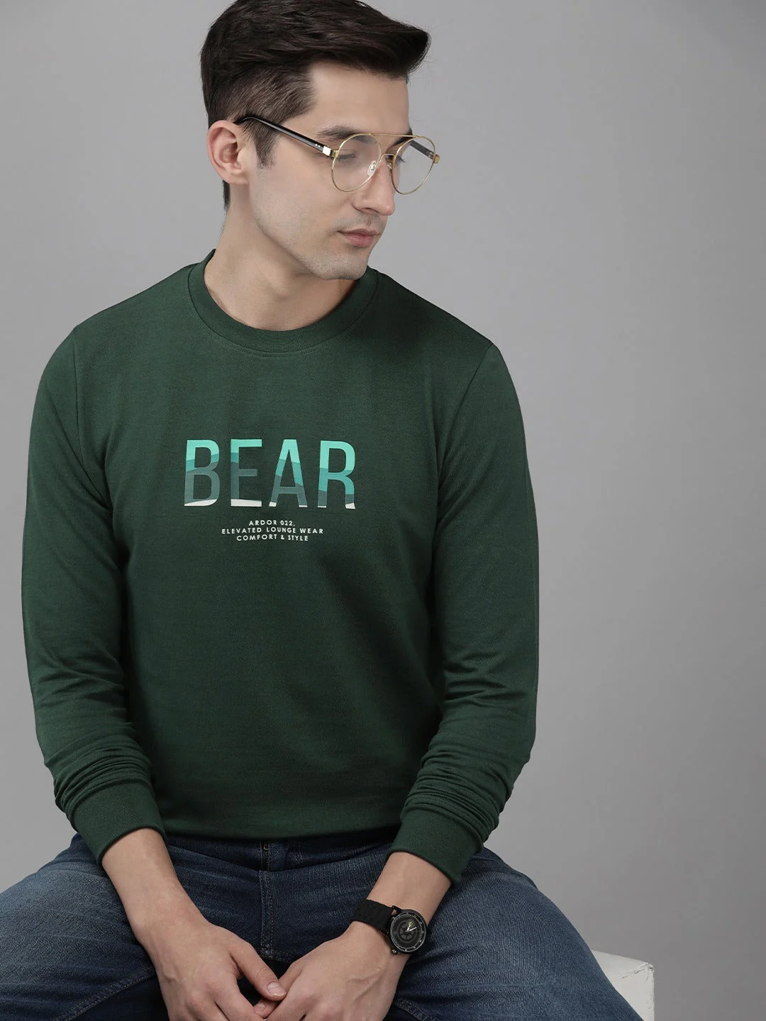 Men Ardor Edition Green Slim Fit Printed Pure Cotton Sweatshirt - Image 4