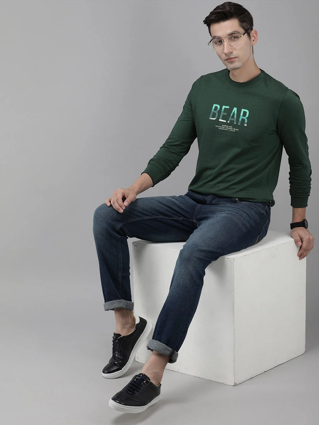 Men Ardor Edition Green Slim Fit Printed Pure Cotton Sweatshirt - Image 6