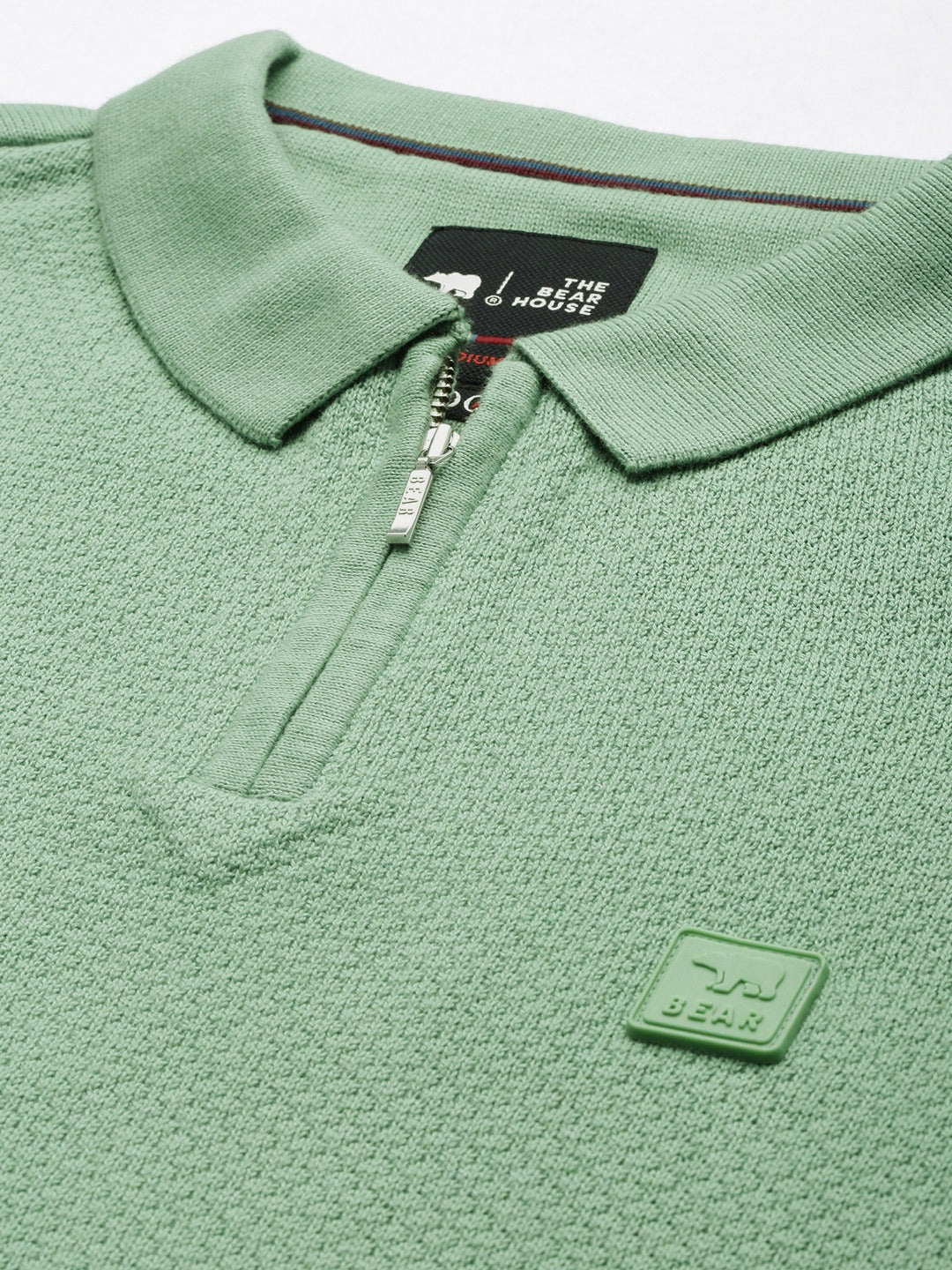 Men Ardor Edition Green Solid Pure Cotton Self Design Polo Collar Slim Fit T-shirt - Image 2