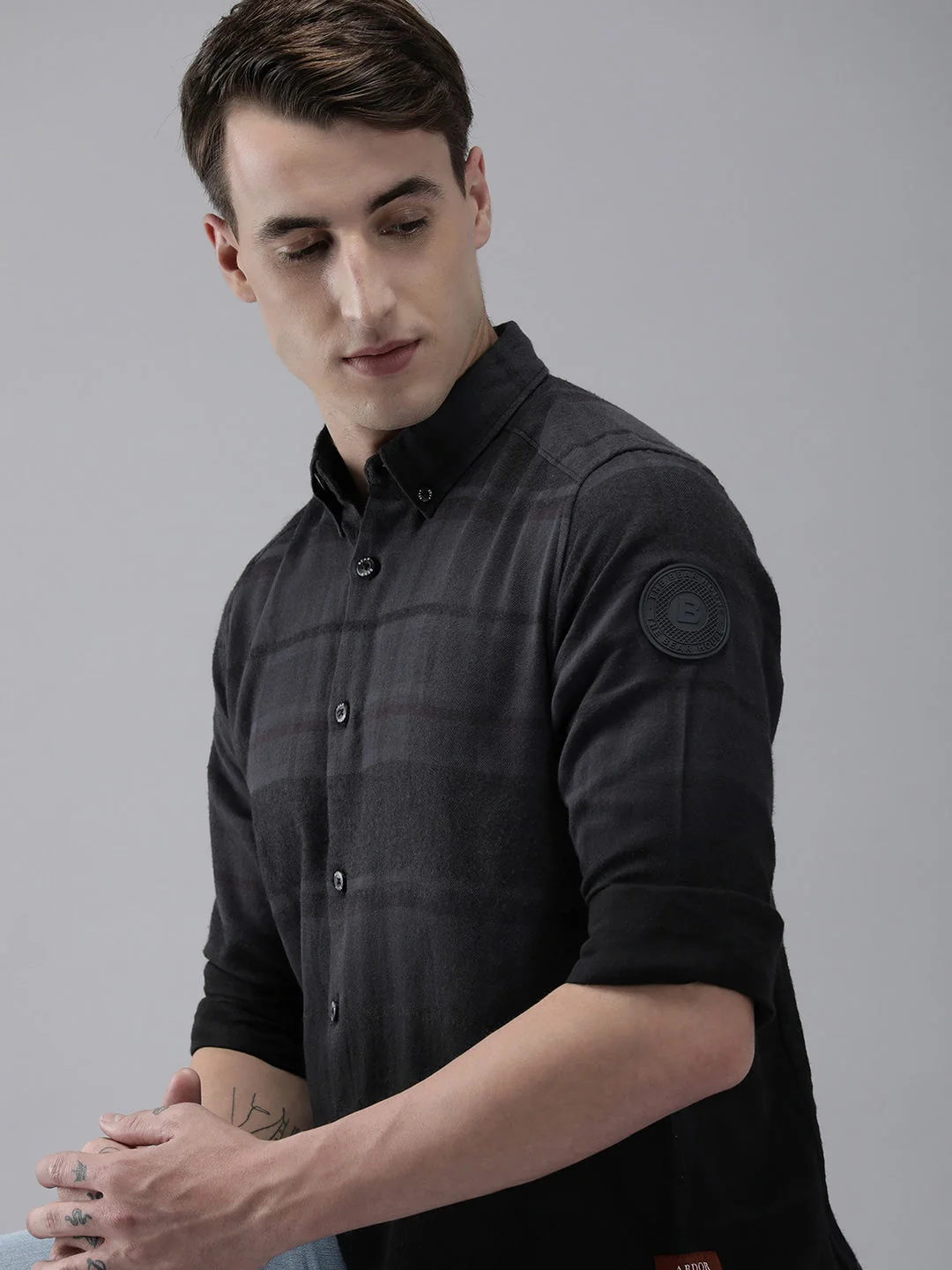 Men Ardor Edition Grey Pure Cotton Slim Fit Checked Casual Shirt - Image 2