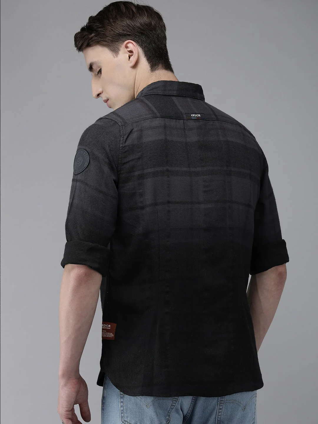Men Ardor Edition Grey Pure Cotton Slim Fit Checked Casual Shirt - Image 4