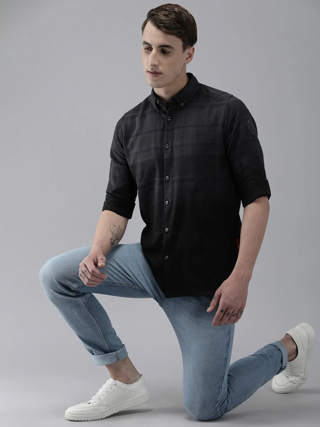 Men Ardor Edition Grey Pure Cotton Slim Fit Checked Casual Shirt - Image 5