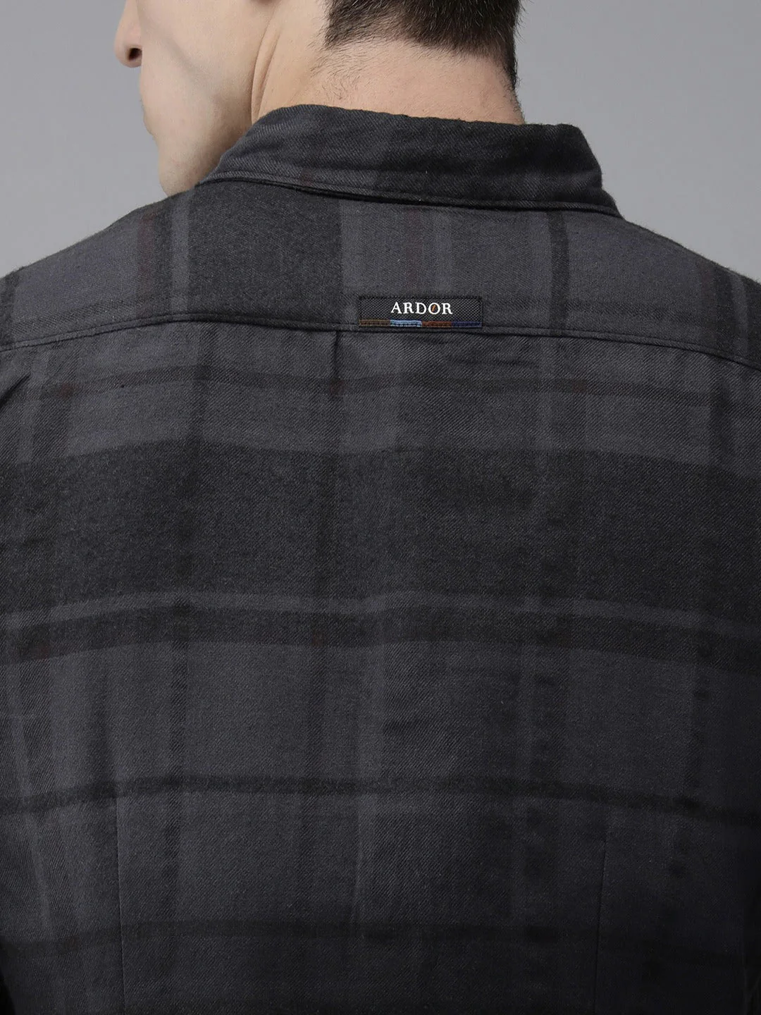 Men Ardor Edition Grey Pure Cotton Slim Fit Checked Casual Shirt - Image 6