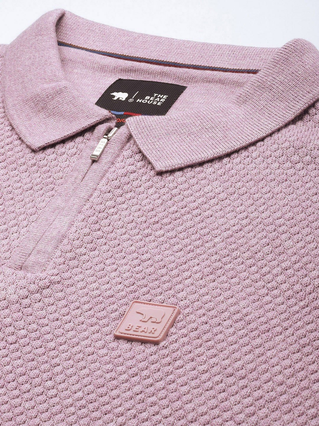 Men Ardor Edition Lavender Self Design Polo Collar Slim Fit T-shirt - Image 2