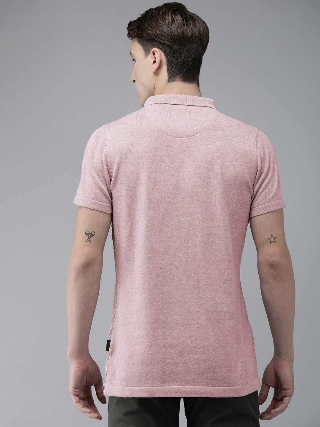 Men Ardor Edition Lavender Self Design Polo Collar Slim Fit T-shirt - Image 5
