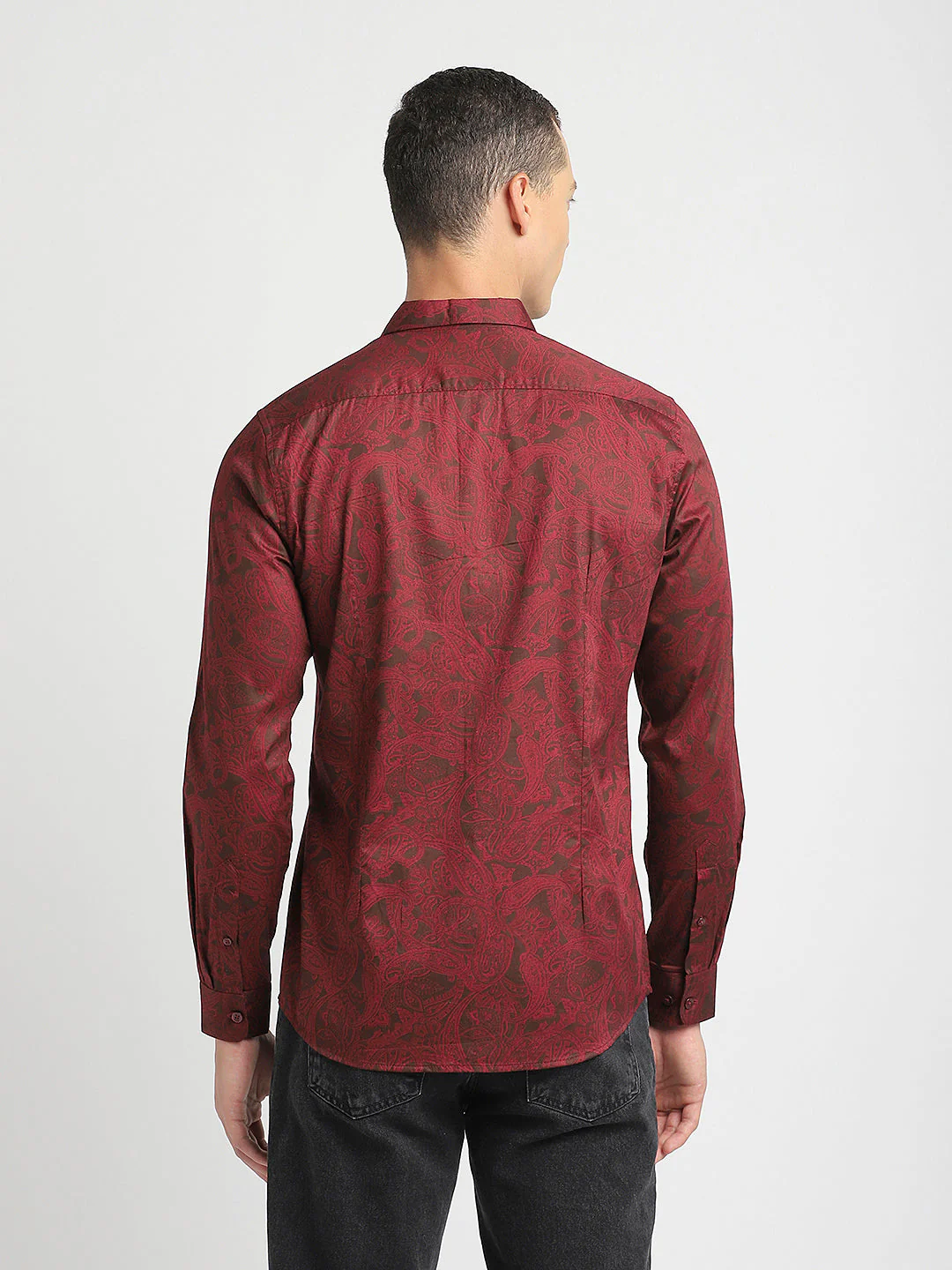 Men Ardor Edition Maroon Printed Slim Fit Cotton Casual Shirt - Image 4