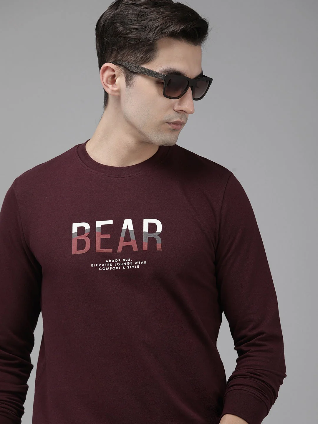 Men Ardor Edition Maroon Slim Fit Printed Pure Cotton Sweatshirt - Image 3
