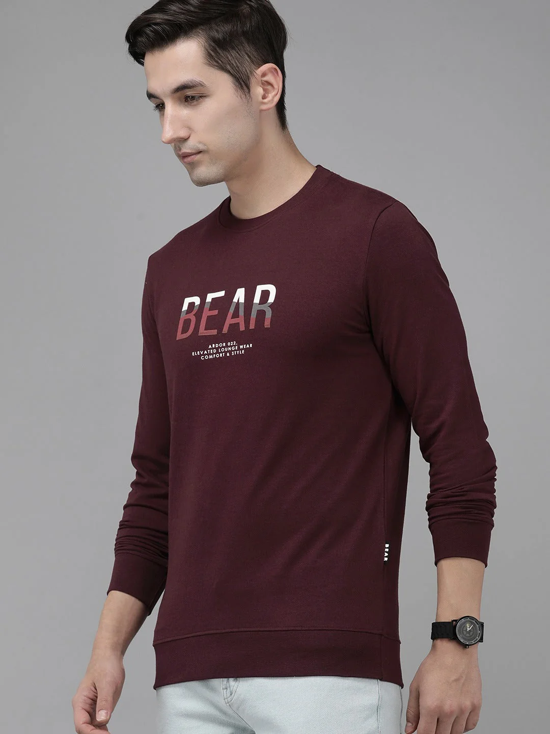 Men Ardor Edition Maroon Slim Fit Printed Pure Cotton Sweatshirt - Image 4