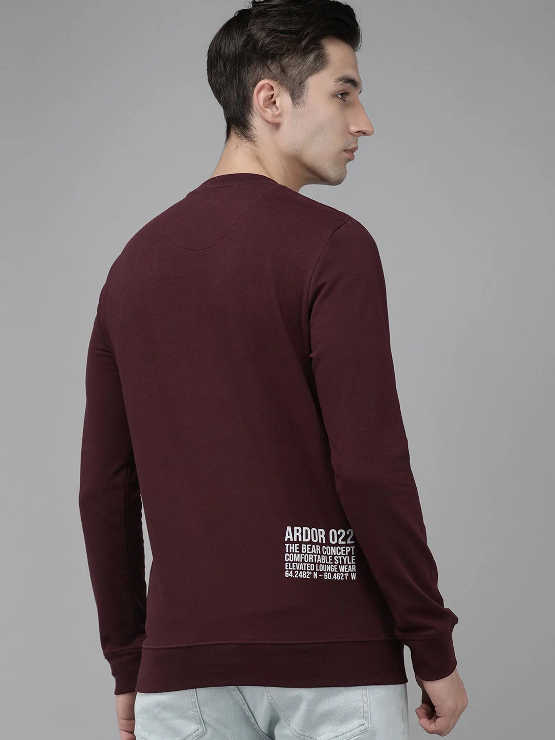 Men Ardor Edition Maroon Slim Fit Printed Pure Cotton Sweatshirt - Image 5