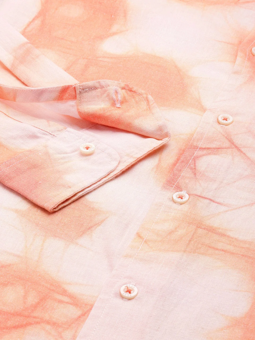 Men Ardor Edition Orange Printed Slim Fit Cotton Linen Casual Shirt - Image 3