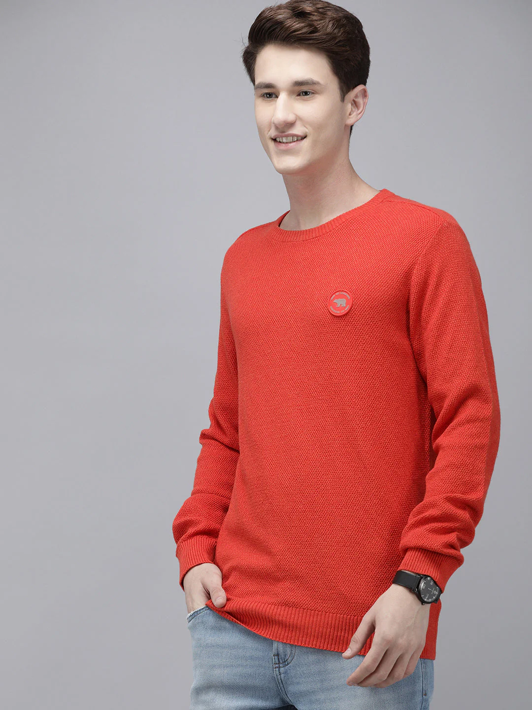 Men Ardor Edition Orange Self-Designed Slim Fit Knitted Pullover - Image 4