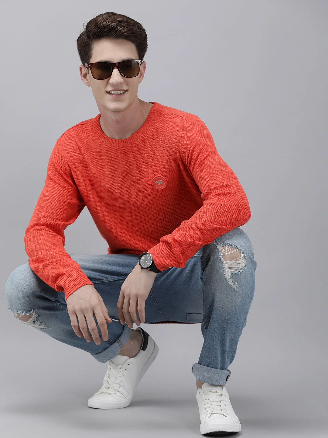 Men Ardor Edition Orange Self-Designed Slim Fit Knitted Pullover - Image 6