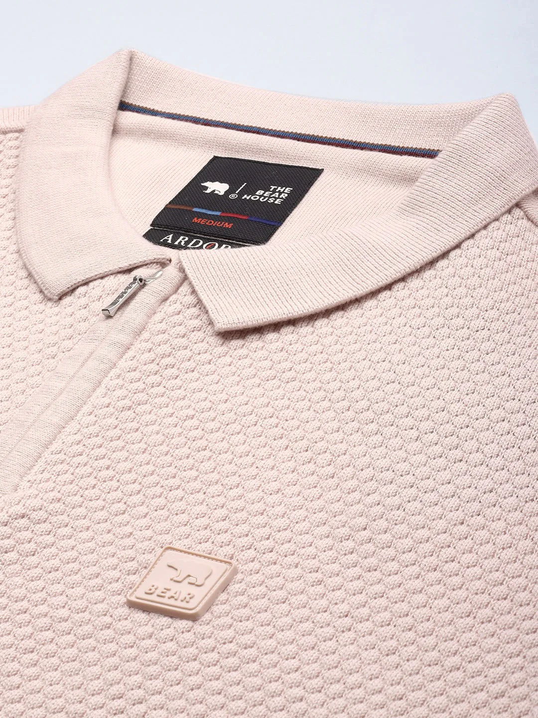 Men Ardor Edition Peach-Coloured Self Design Polo Collar Slim Fit T-shirt - Image 2
