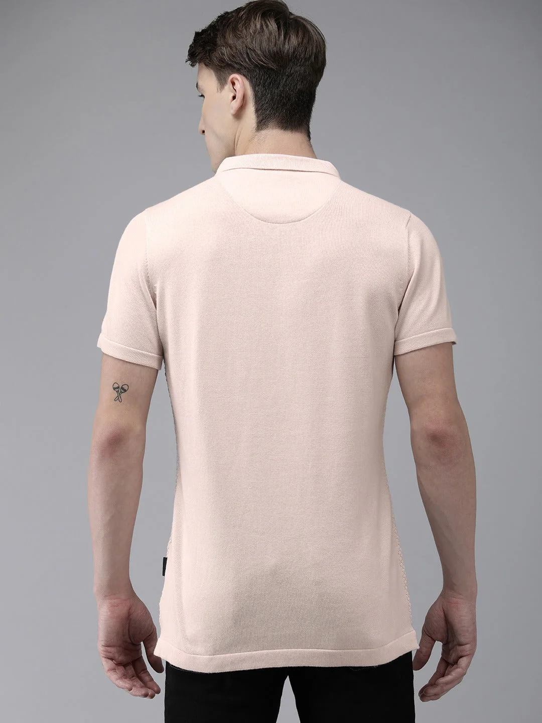 Men Ardor Edition Peach-Coloured Self Design Polo Collar Slim Fit T-shirt - Image 5