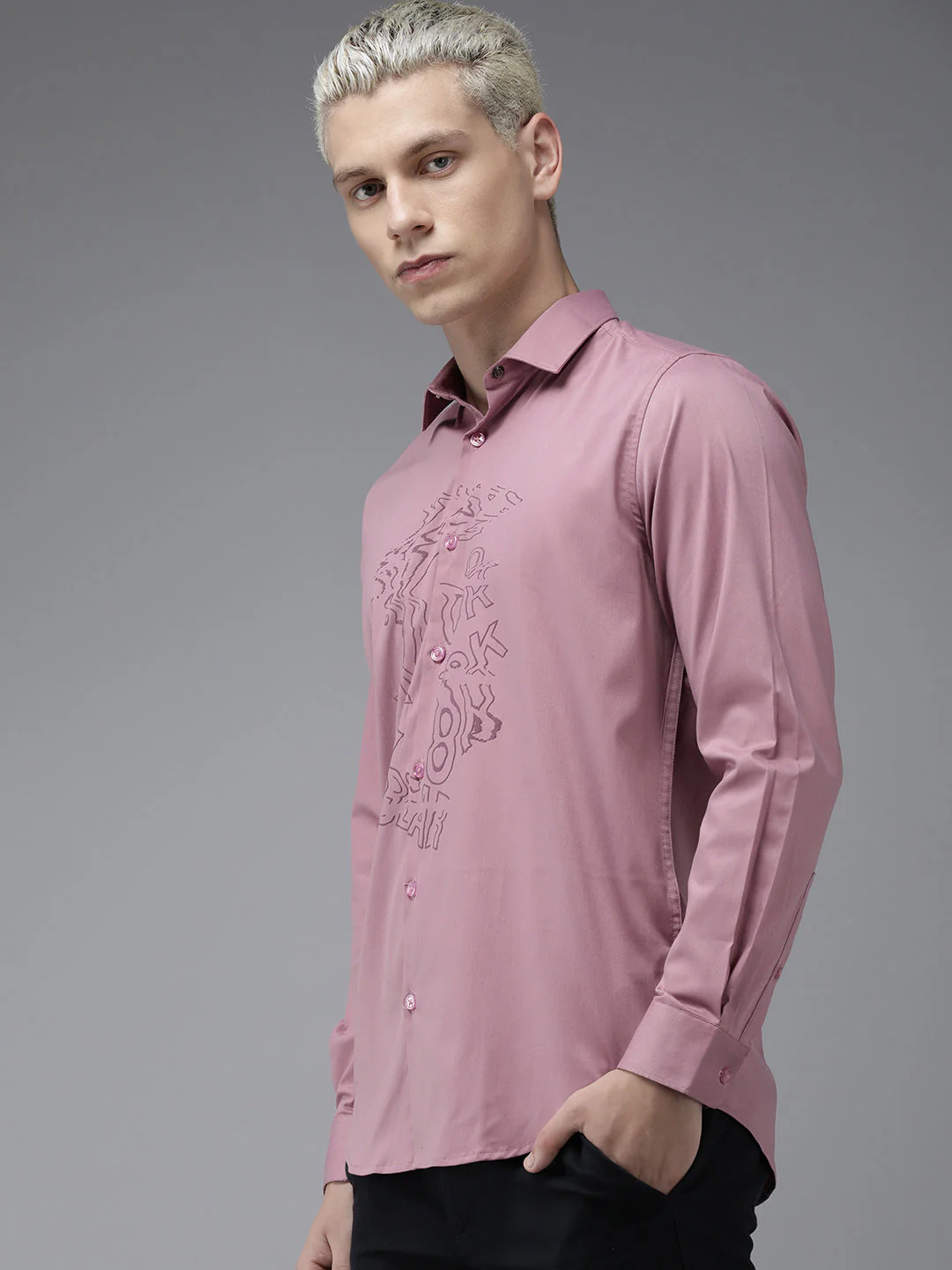 Men Ardor Edition Pink Printed Slim Fit Cotton Lycra Party Shirt - Image 5