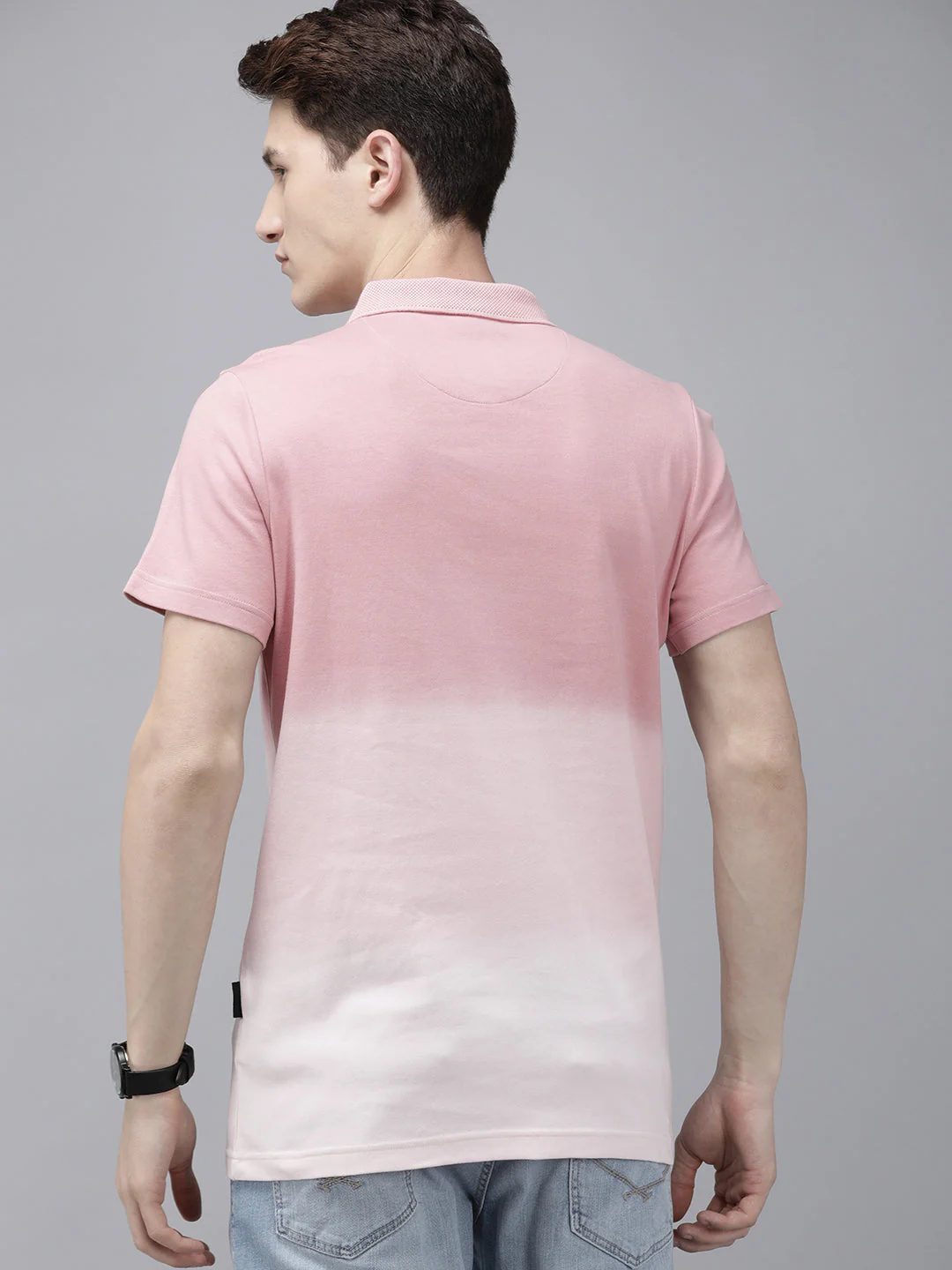 Men Ardor Edition Pink & White Ombre dyed Slim Fit Knitted Polo Collar T-shirt - Image 5