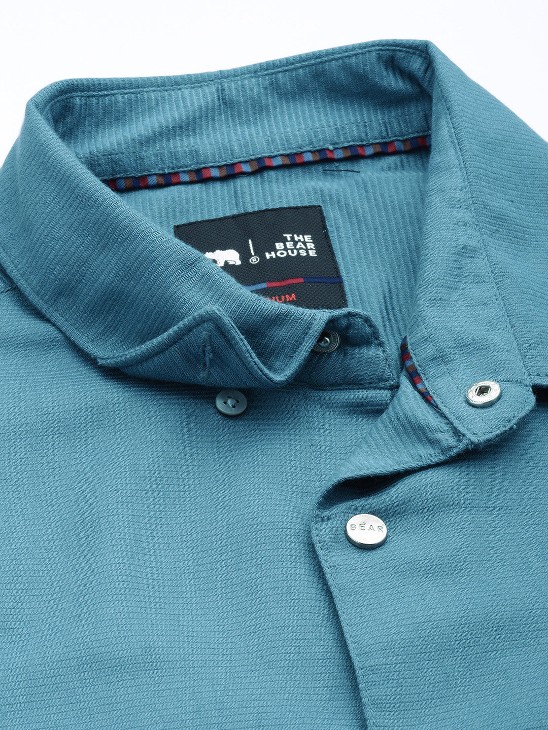 Men Ardor Edition Teal Self Design Slim Fit Cotton Lycra Casual Shirt - Image 2