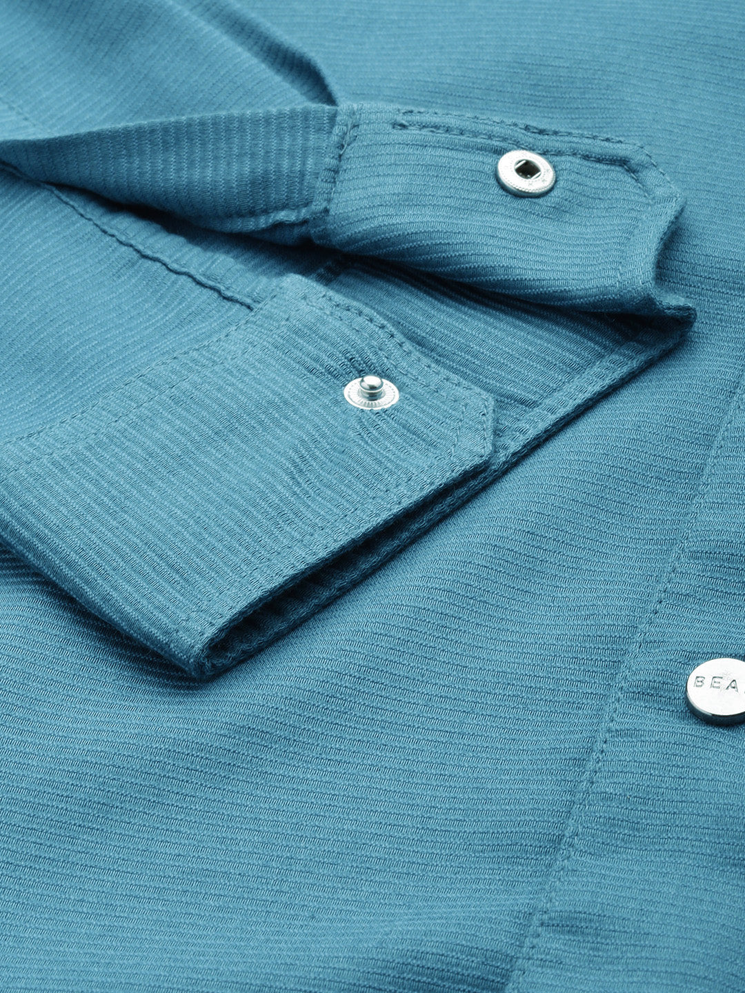 Men Ardor Edition Teal Self Design Slim Fit Cotton Lycra Casual Shirt - Image 3