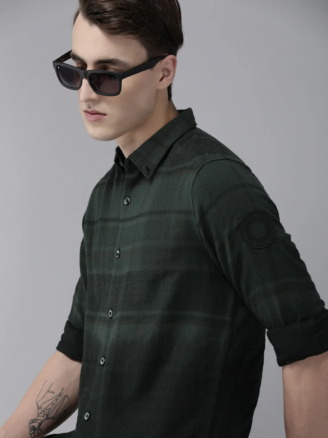 Men Ardor Editon Green Slim Fit Checked Cotton Casual Shirt - Image 2