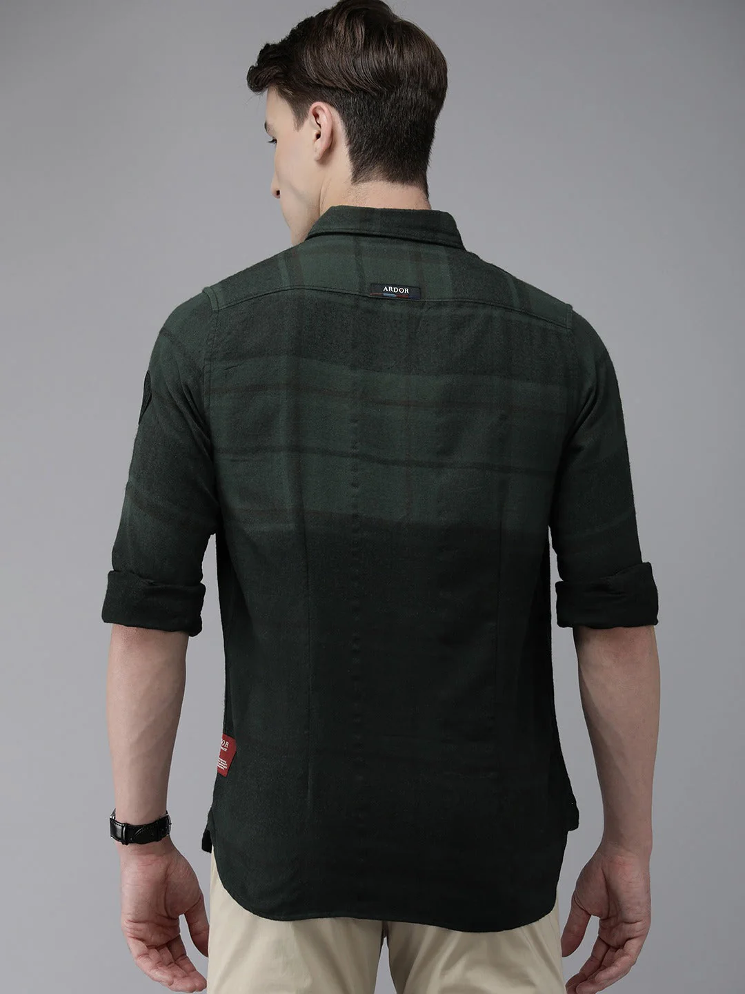 Men Ardor Editon Green Slim Fit Checked Cotton Casual Shirt - Image 5