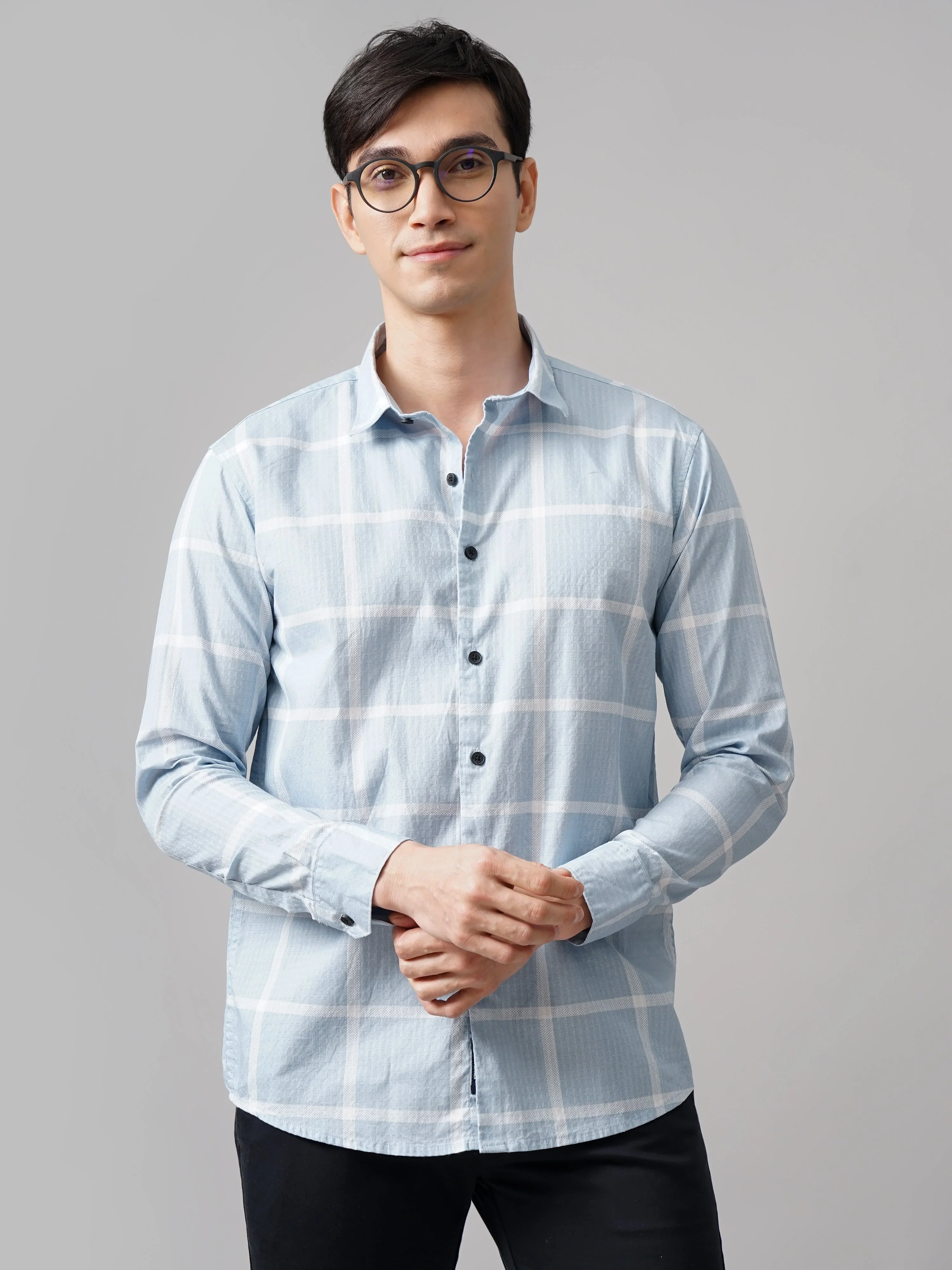 Men Argon Checks Blue Shirt - Image 2